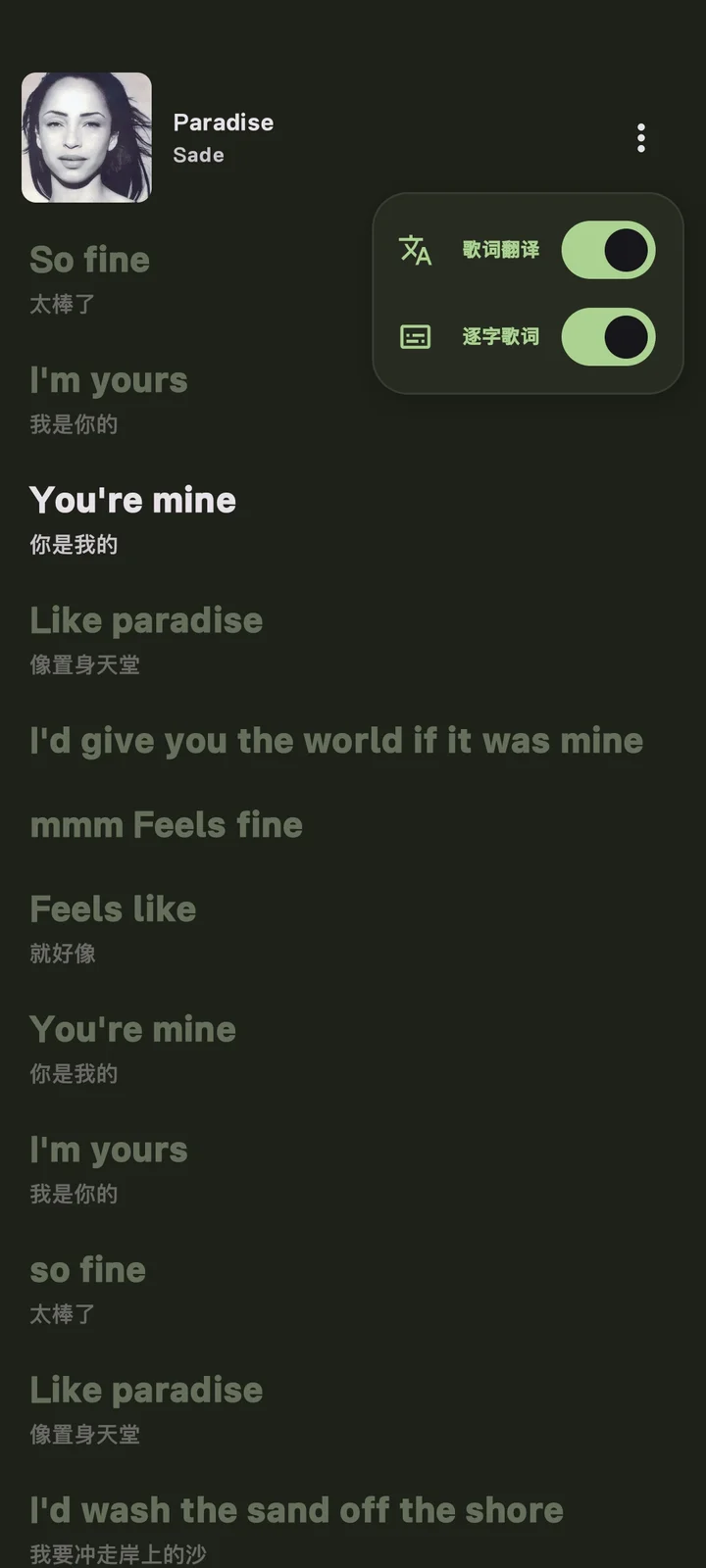 逐字歌词界面